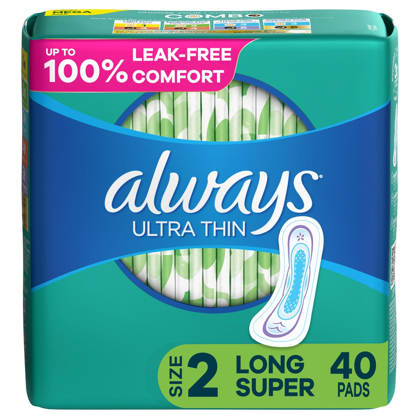 Always Pads, Ultra Thin, Without Wings, Long Super, Size 2