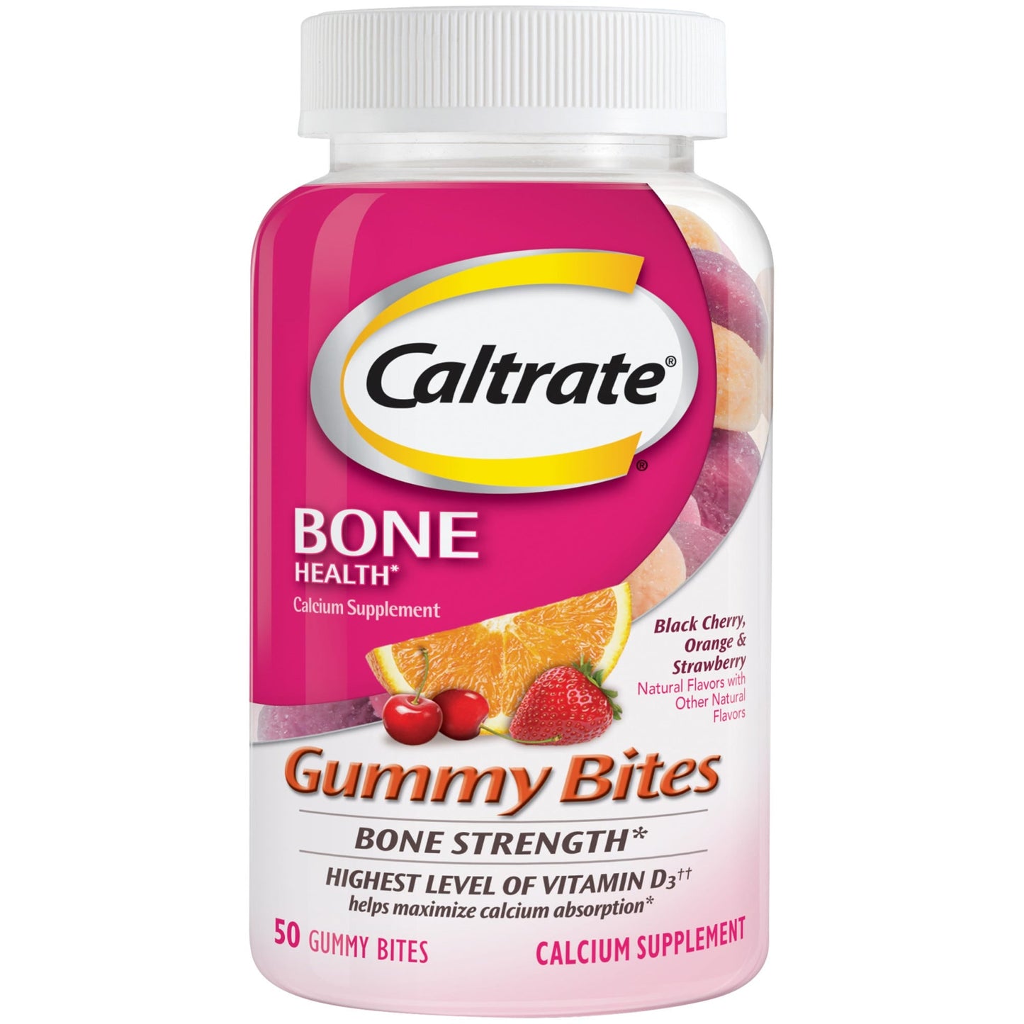 Caltrate Gummy Bites 500 Mg Calcium And Vitamin D Supplement, Black Cherry, Strawberry, Orange