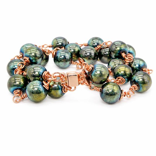 Jasmine Green Hematite 3-Strand Bracelet | Magnetic Clasp