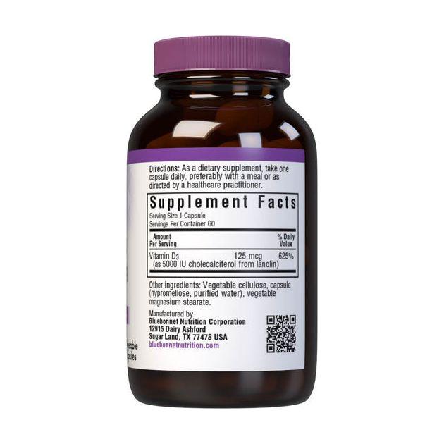 Bluebonnet Vitamin D3 5000 IU Vegetable Capsules, 100 Count