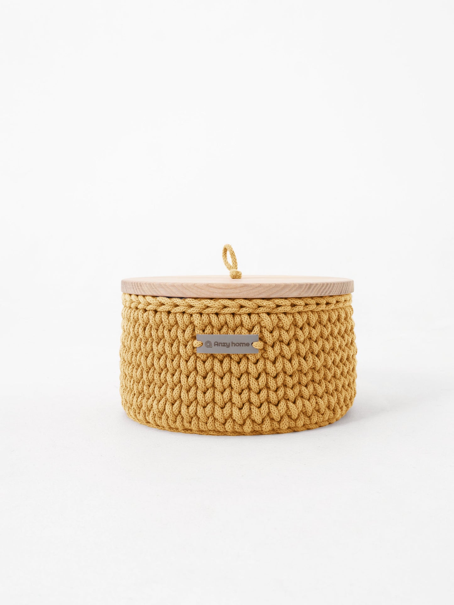 Round Storage Baskets w/ Wooden Lid