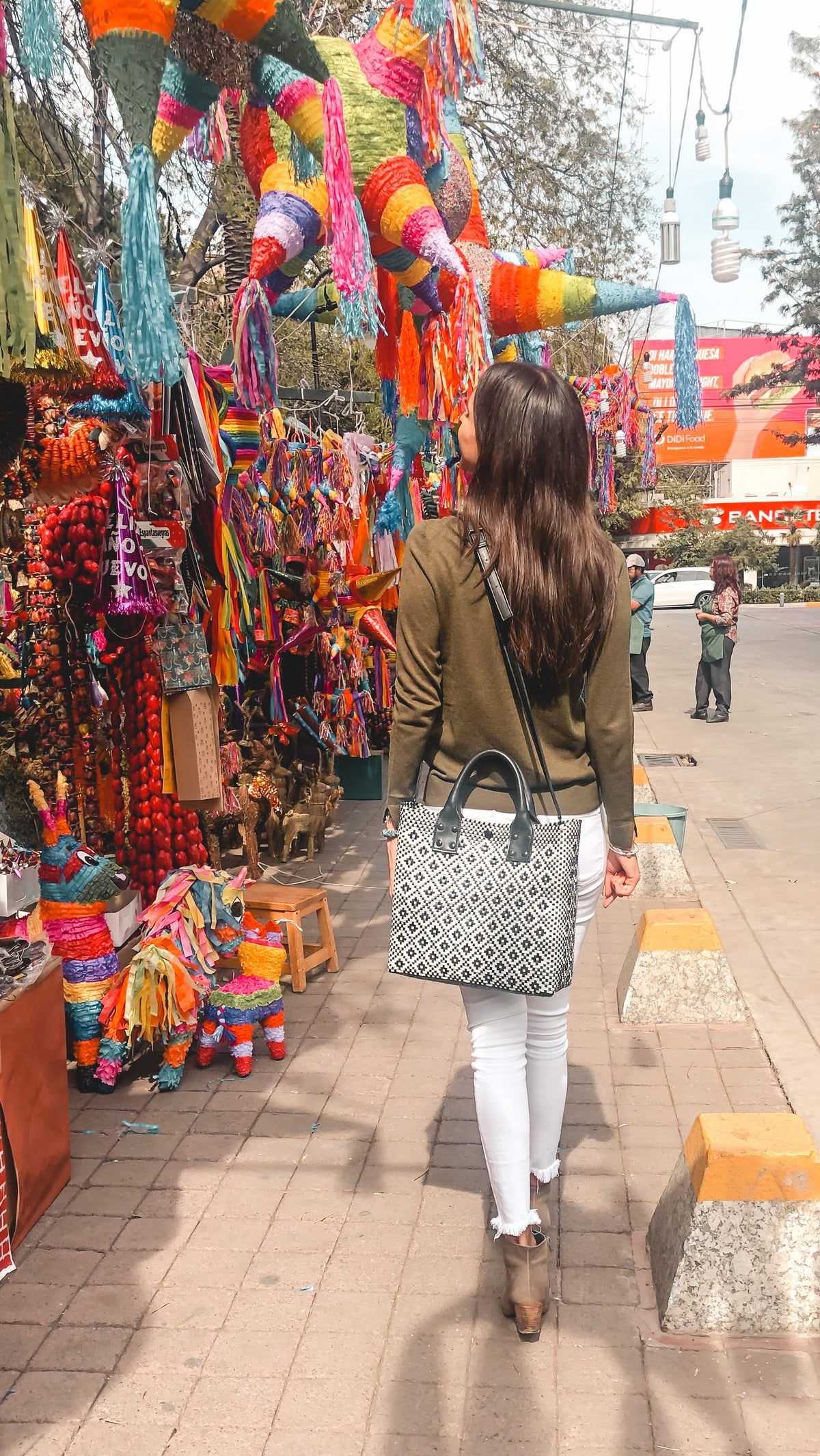 Panda Large Woven Crossbody Bag with Leather