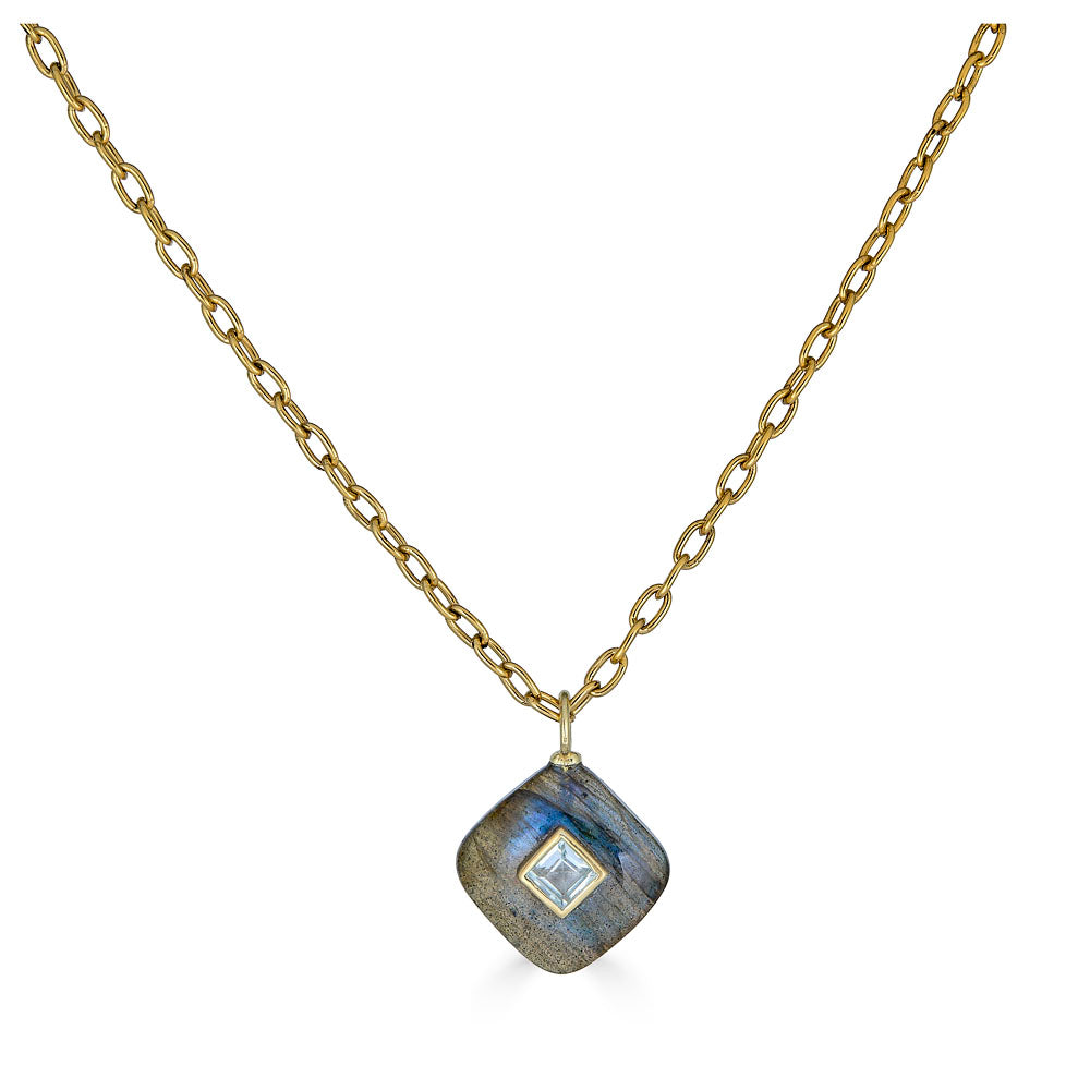 Labradorite and White Topaz Inlay Necklace