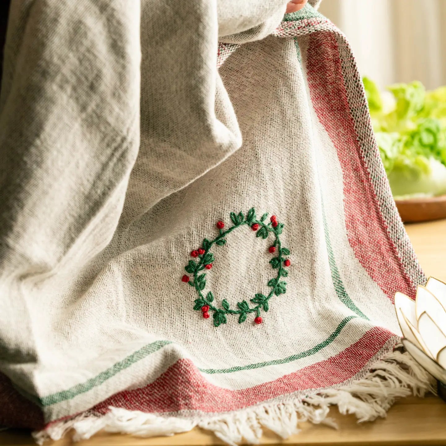 Wreath Hand-Stitched Tea Towel Set