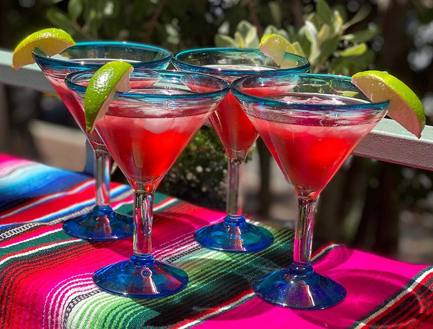 Aqua Rim Modern Margarita Glasses - Martini Style - Set of 4