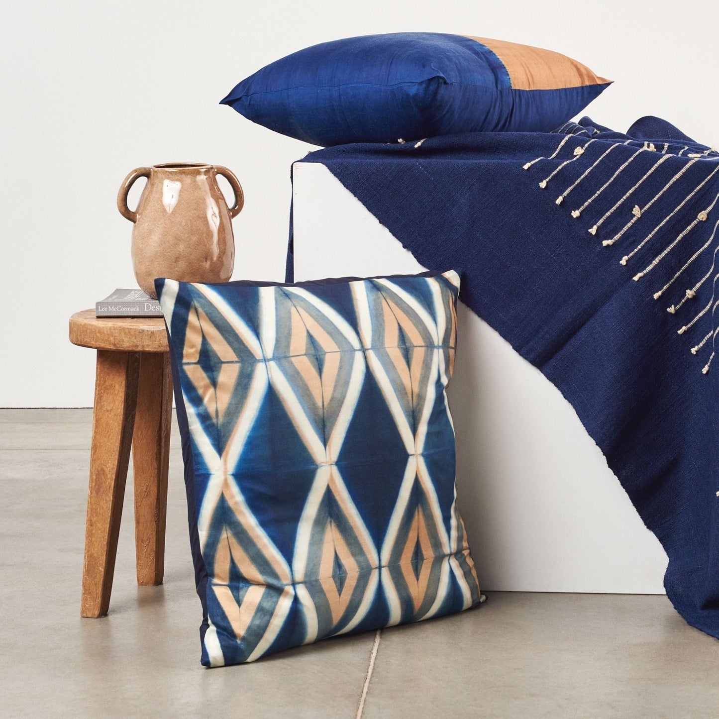 Tisa Indigo Handcrafted Shibori Geometri Print Mulberry  Silk Pillow