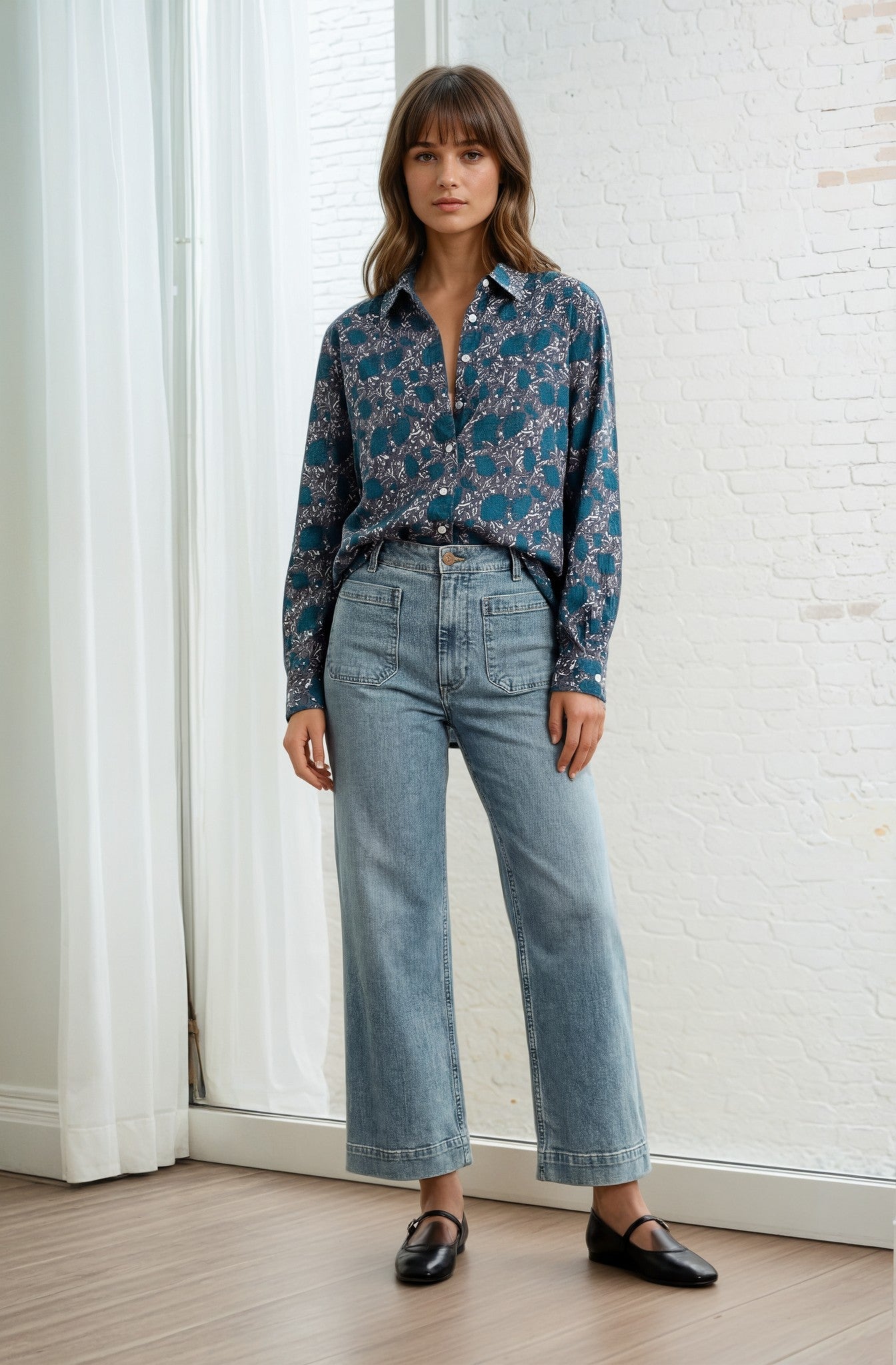 Good Boyfriend Shirt - Ojai Floral Charcoal / French Teal