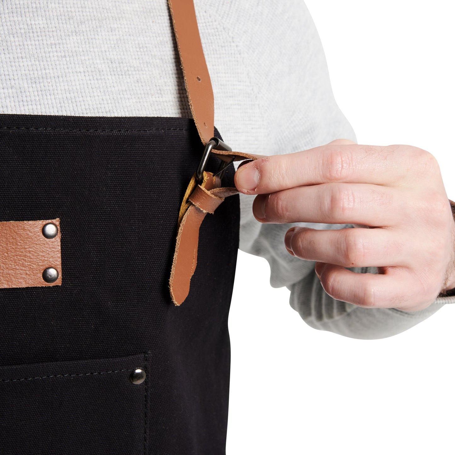 Waxed Canvas Work Apron with Leather Straps & Utility Pockets