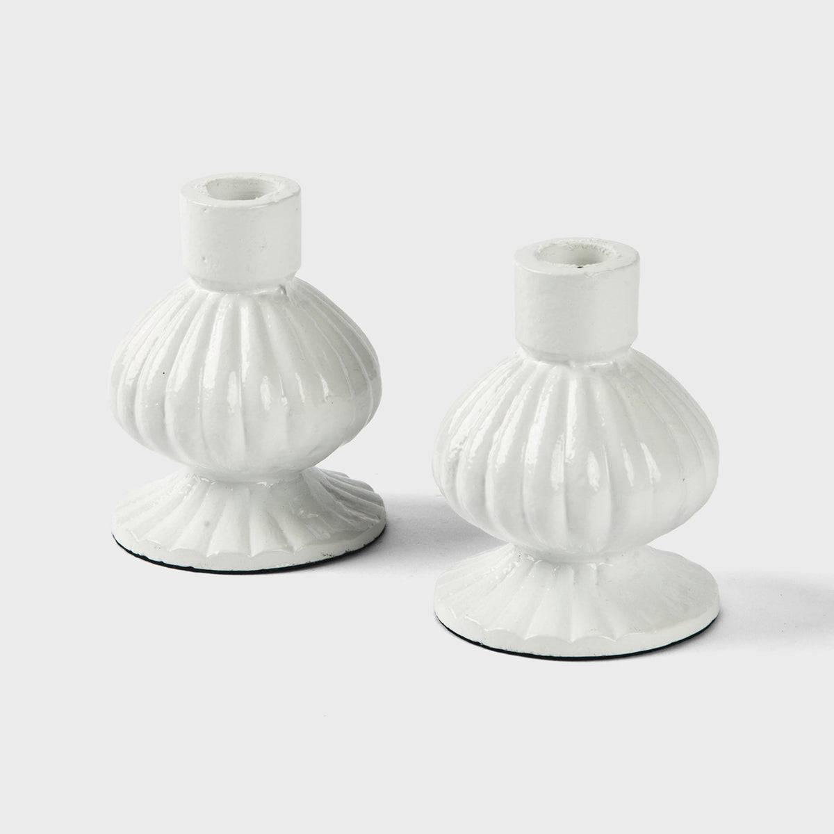 S/2 Sculpted Aluminum White Candlesticks