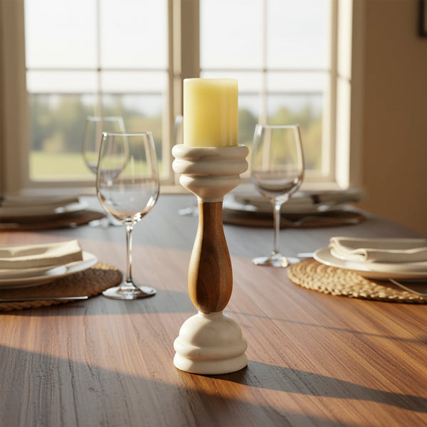 Signature Marble & Wood Pillar Candleholder