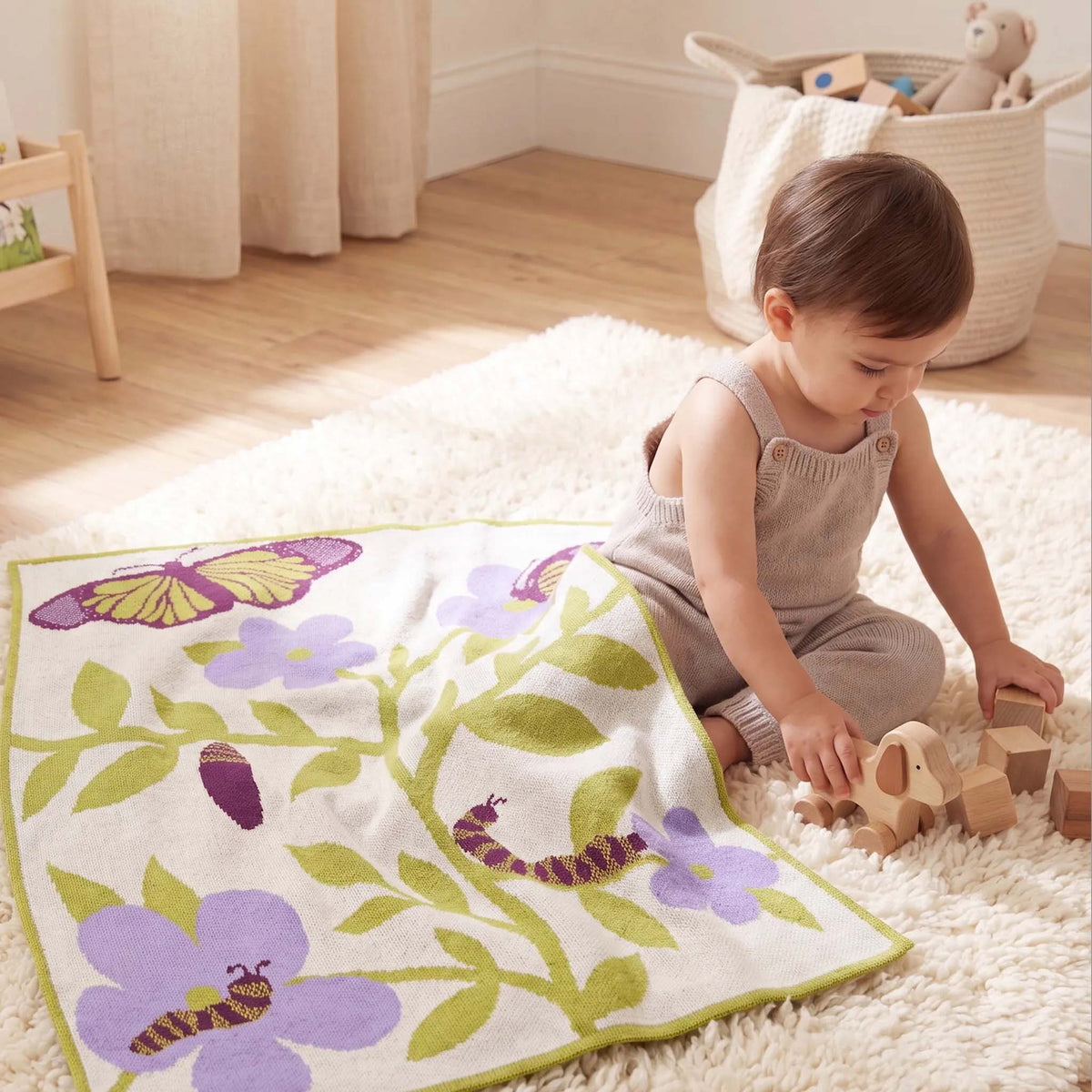 Baby Butterfly - Cotton Sustainable Knit Floral Blanket