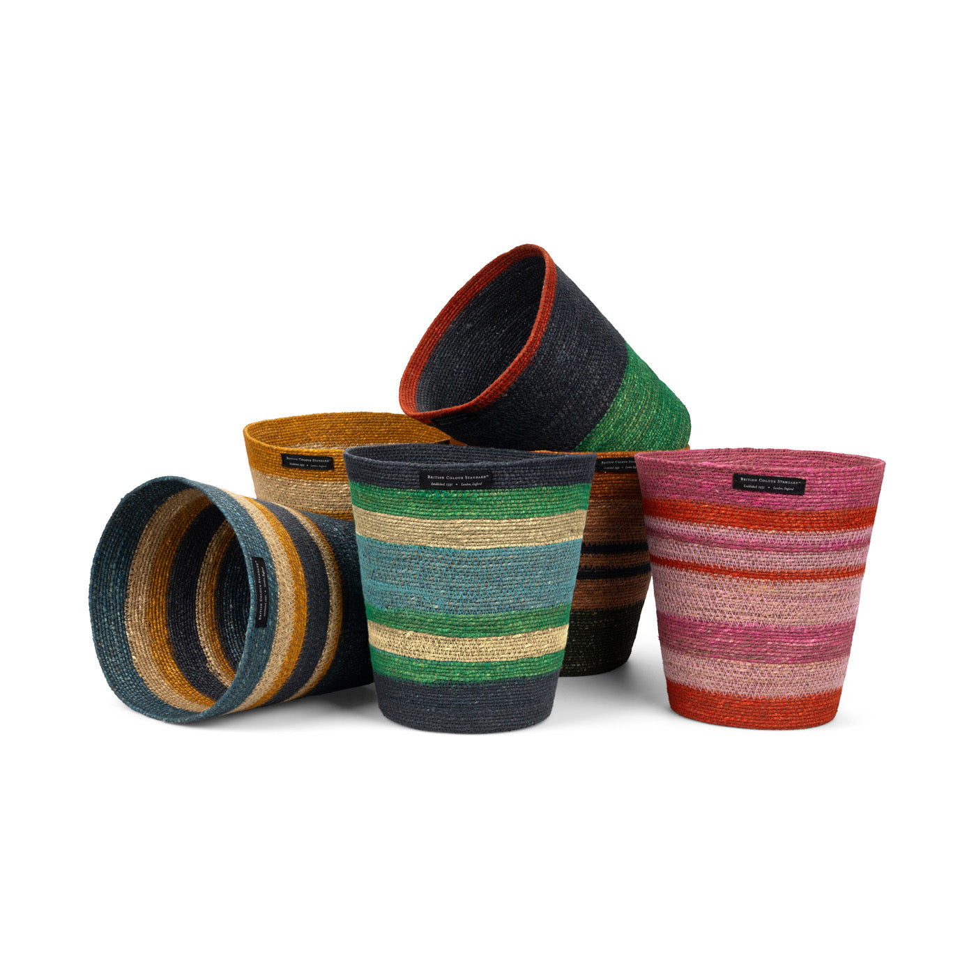 Striped Seagrass Waste Paper Basket in Beryl / Midnight