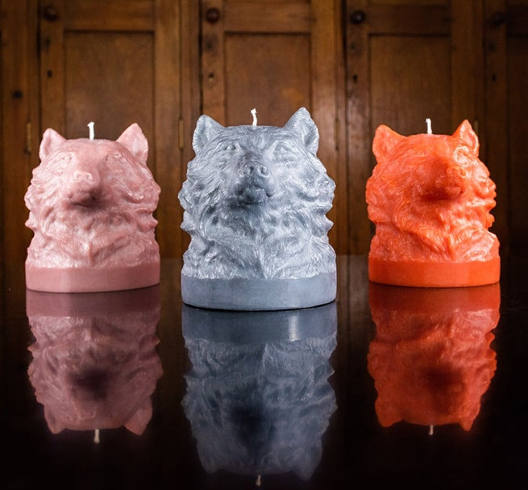 Orange Flame Wolf Head Candle