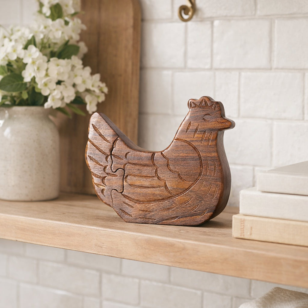 Chicken Puzzle Box - Hand Carved Wood
