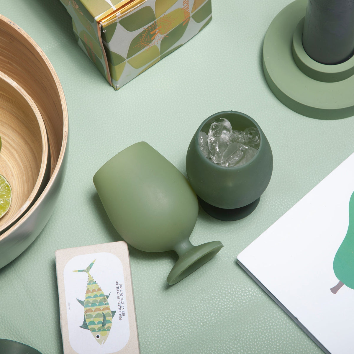sage + olive | stemm | silicone unbreakable wine glasses