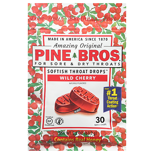 Pine Bros Gummy Sore Throat Softish Drops Wild Cherry