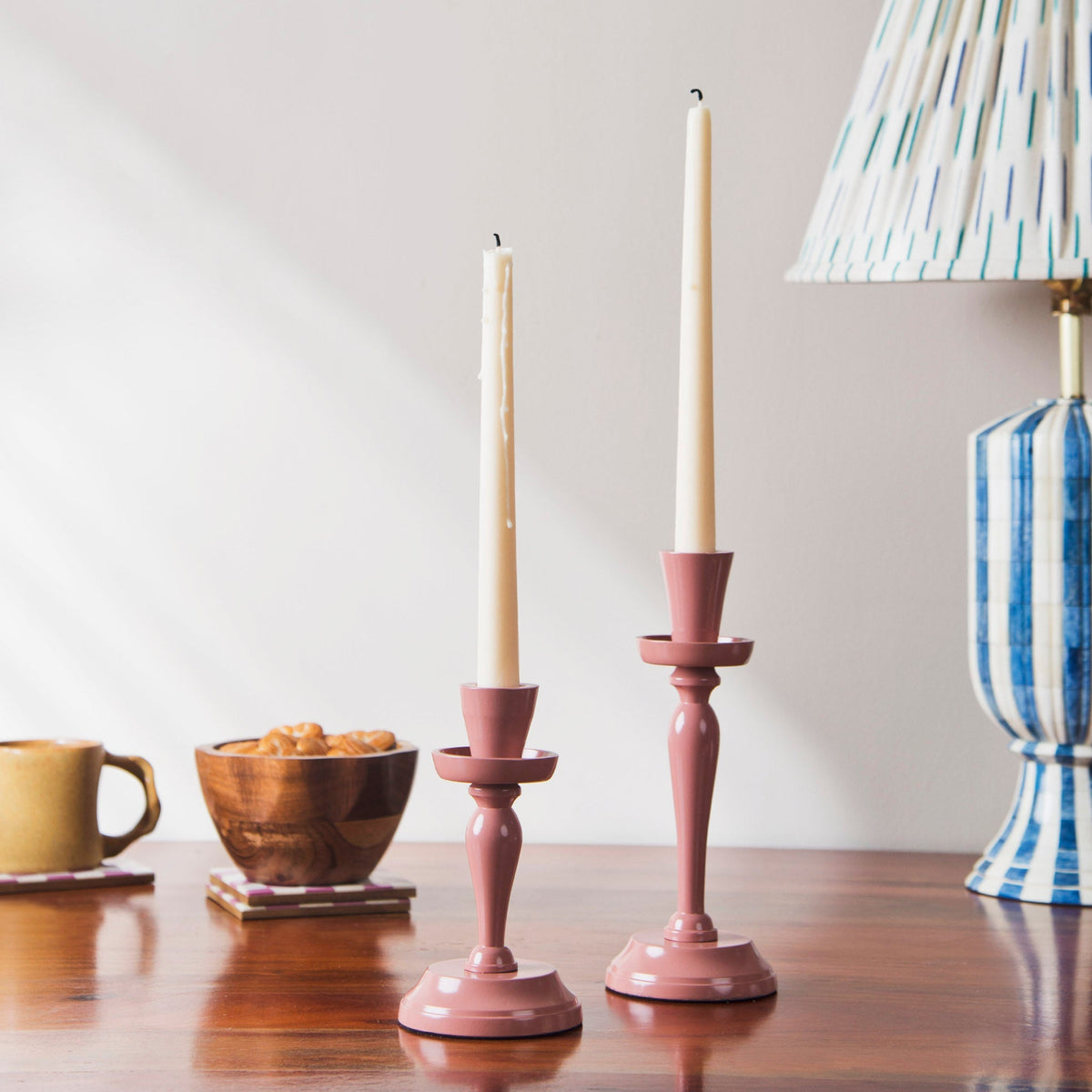 Solene Pink Aluminum Candlestick