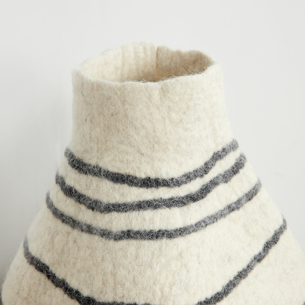 Tribal Lines Hand-Felted Wool Natural White Gourd Basket