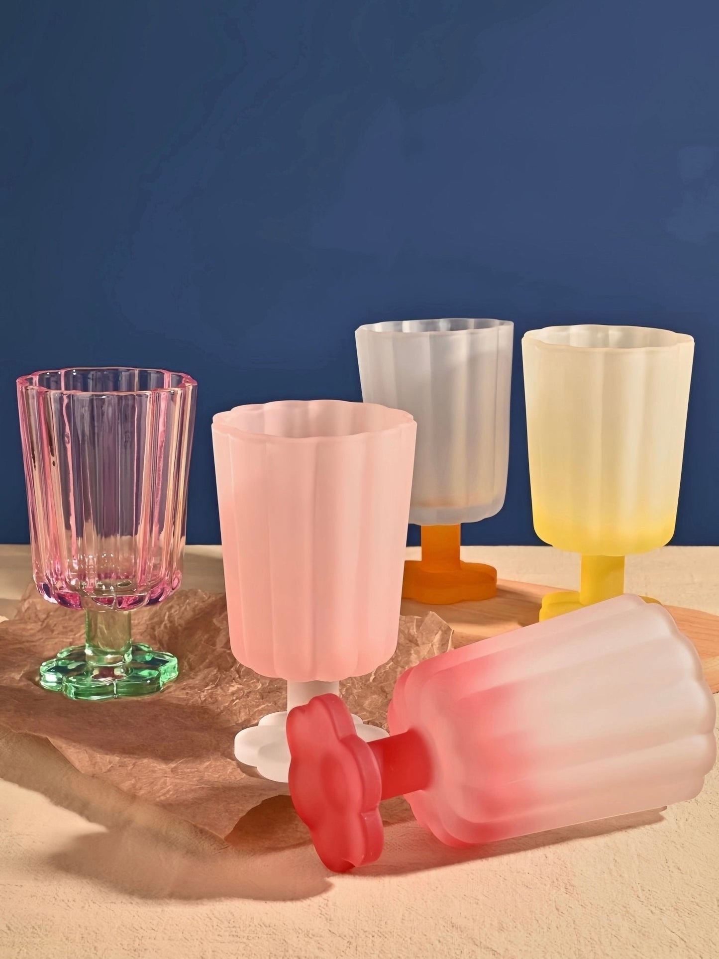 Hand Blown Petal Goblets - Cute Whimsical Colored Wine Glasses