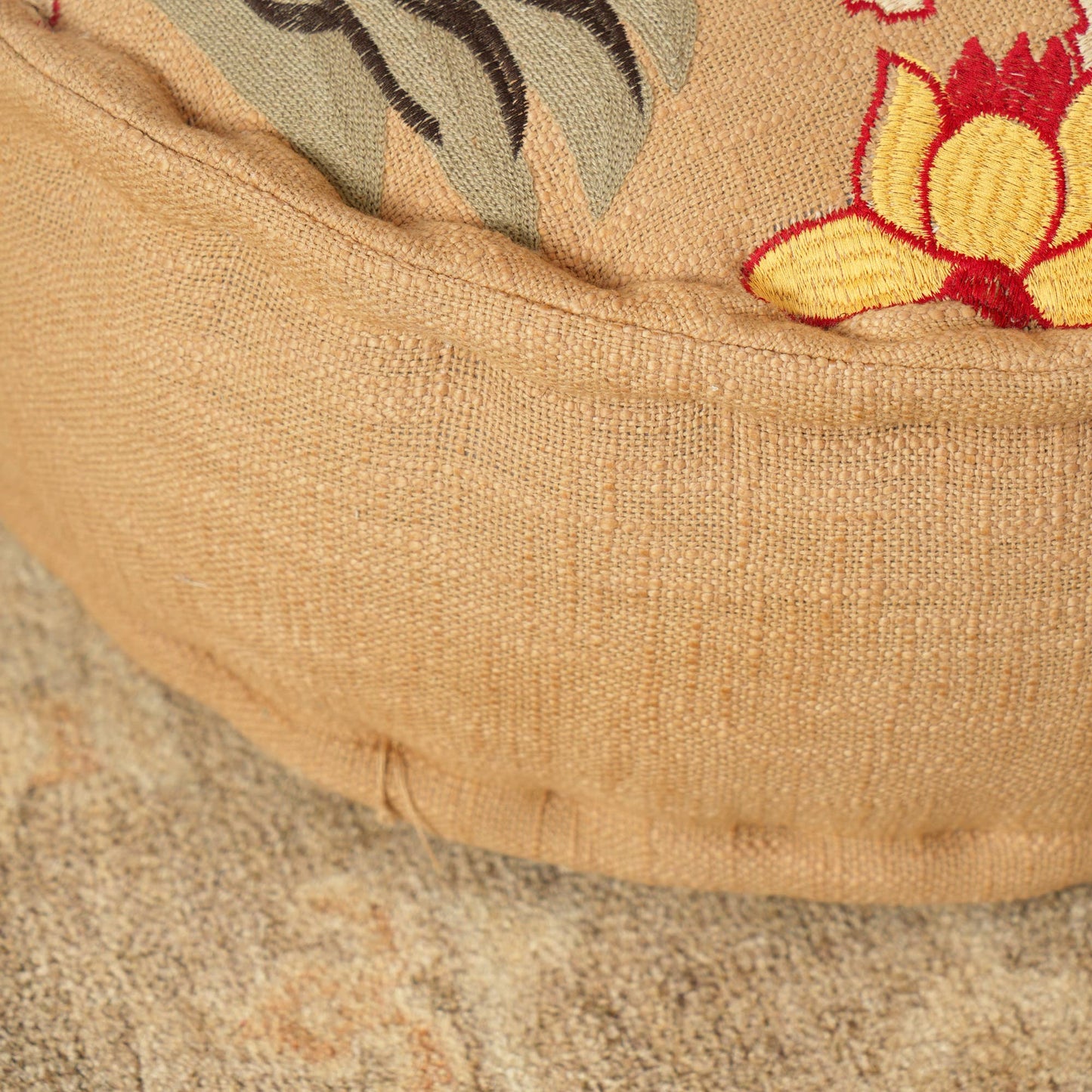 Floor Pouf with Tiger Print Embroidery