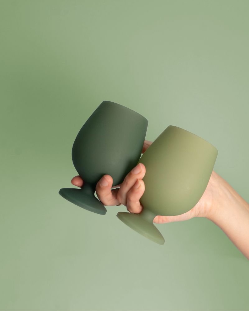sage + olive | stemm | silicone unbreakable wine glasses