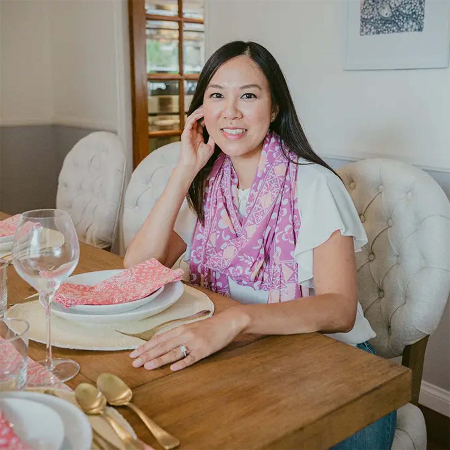 Handmade Batik Scarf, Cotton, Plumeria, Pink, Purple, Peach - Osadia Concept Store