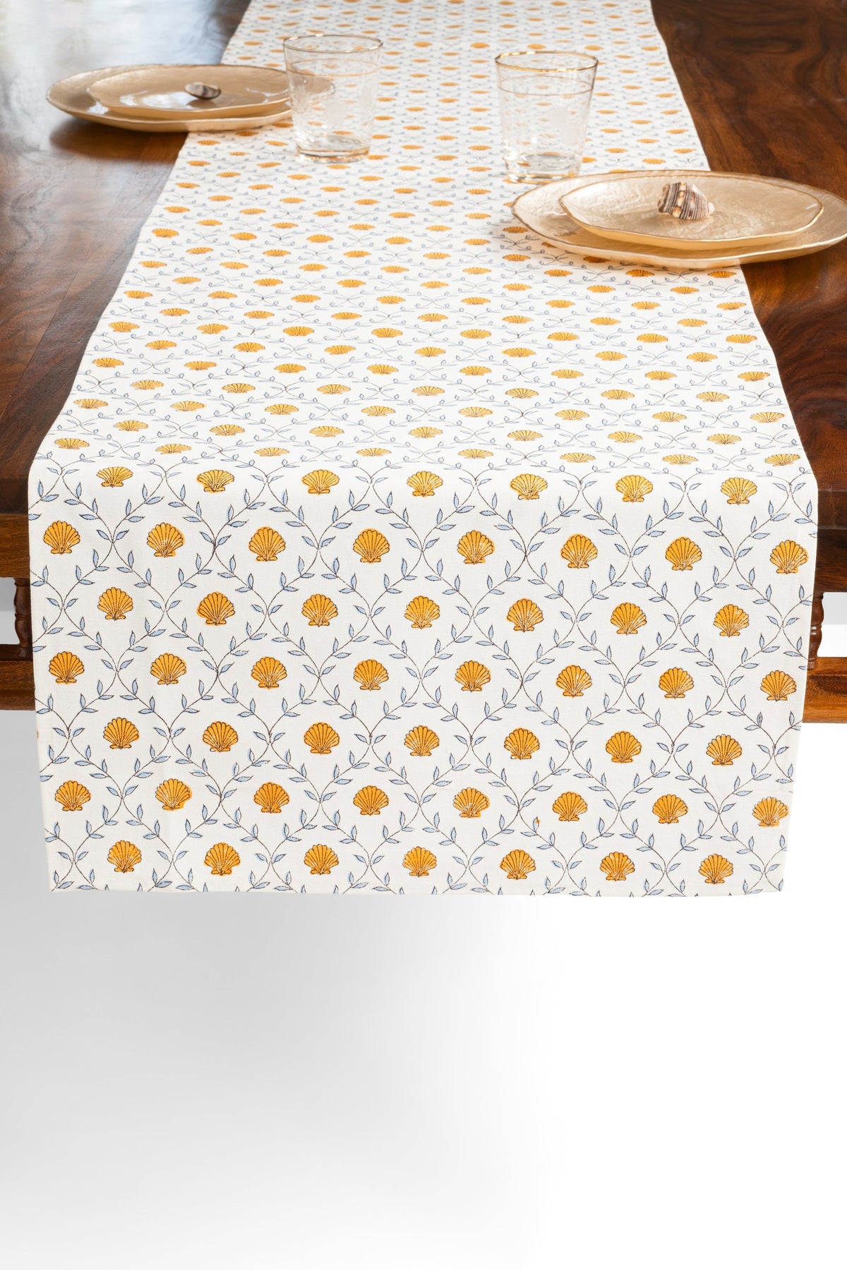 Seashell Blockprint Table Runner