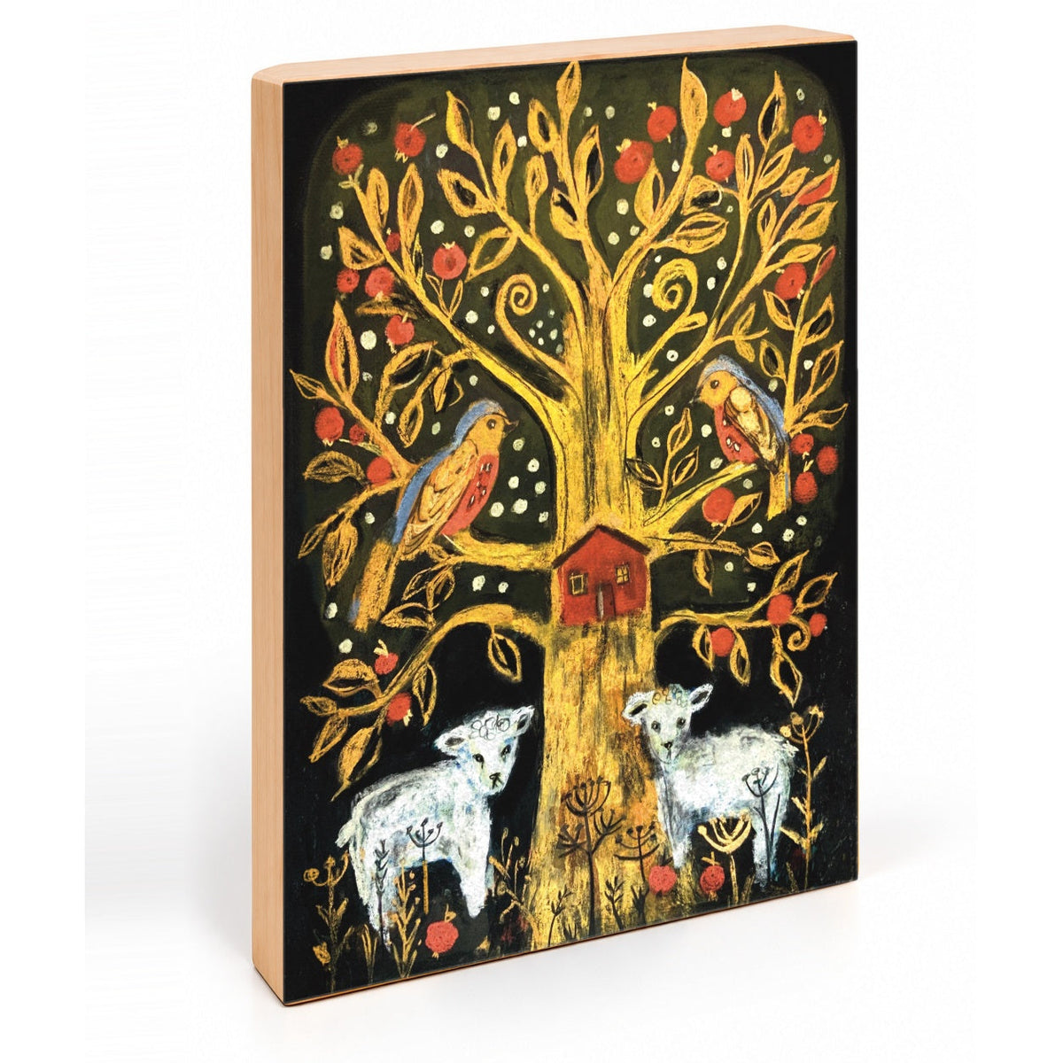 Tree of Life: Apple Tree and Lambs Soft Pastel Art Print on Board