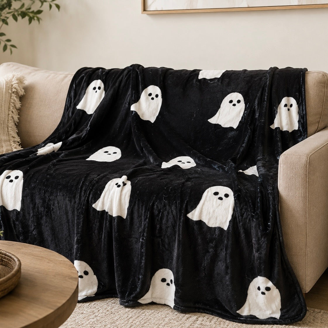 Soft Ghost Throw Blanket – Black & White, 50” x 60”