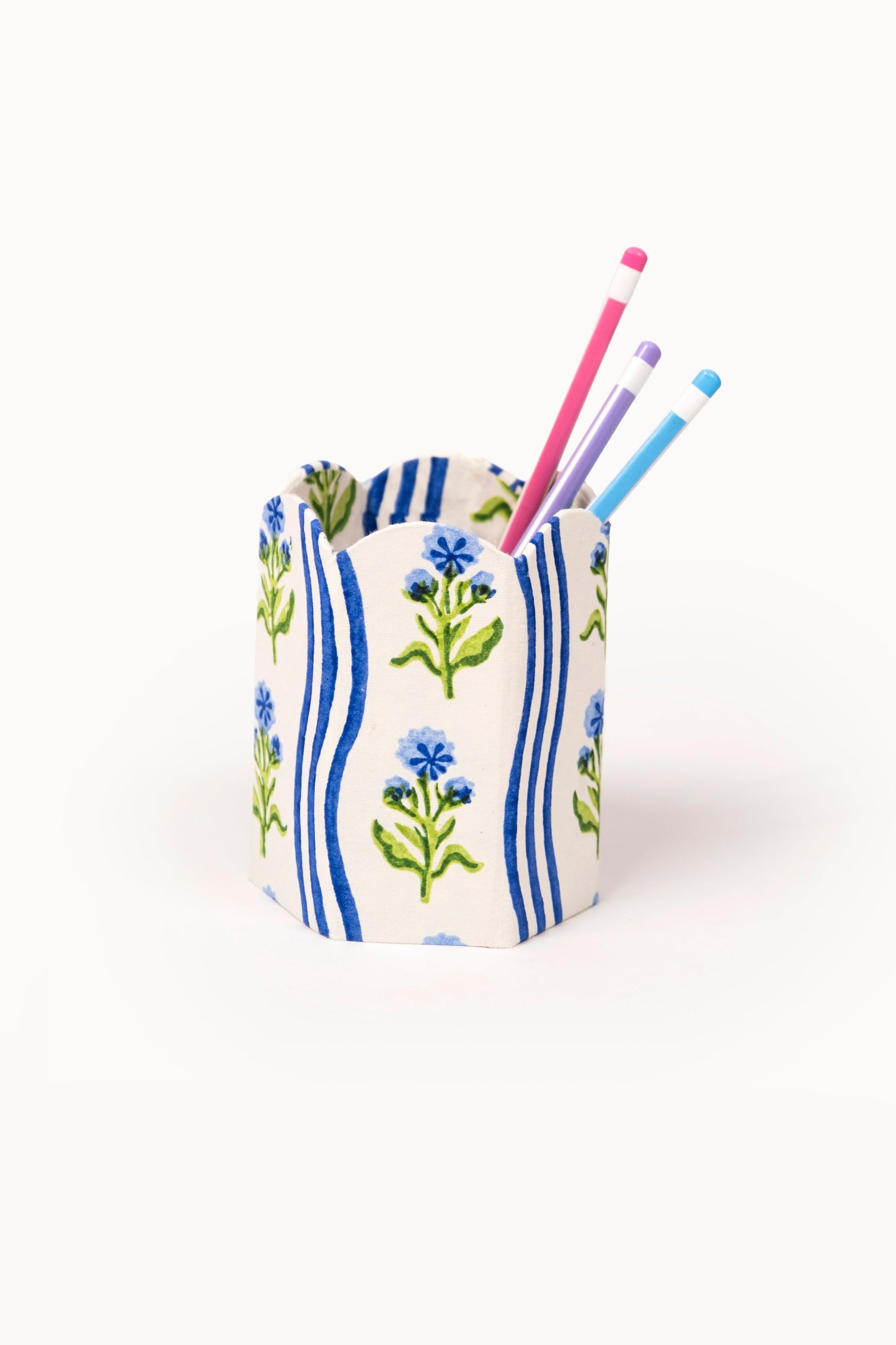 Block Print Pencil Holder - Leher Blue (Collapsible)