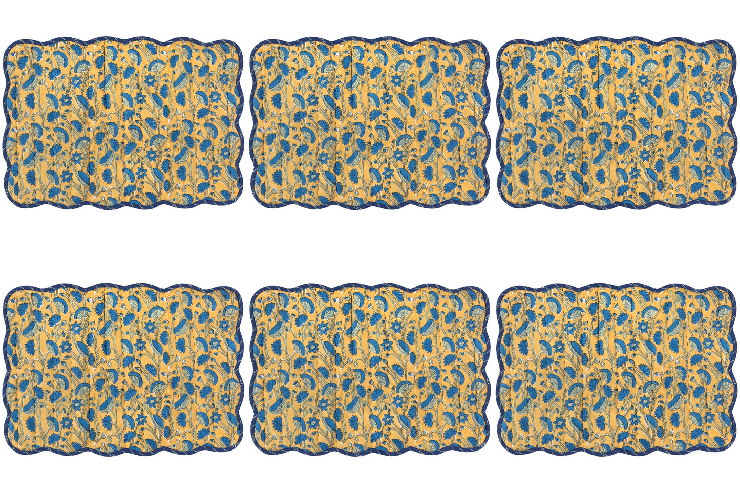 Set of 6 Fan Flower Block Print Kantha Placemat
