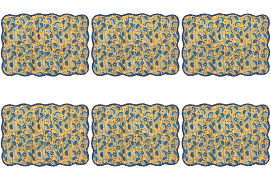Set of 6 Fan Flower Block Print Kantha Placemat