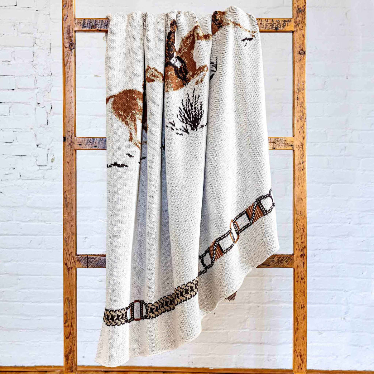 Equestrian Full Gallop - Cotton Sustainable Knit Traditional Throw Blanket