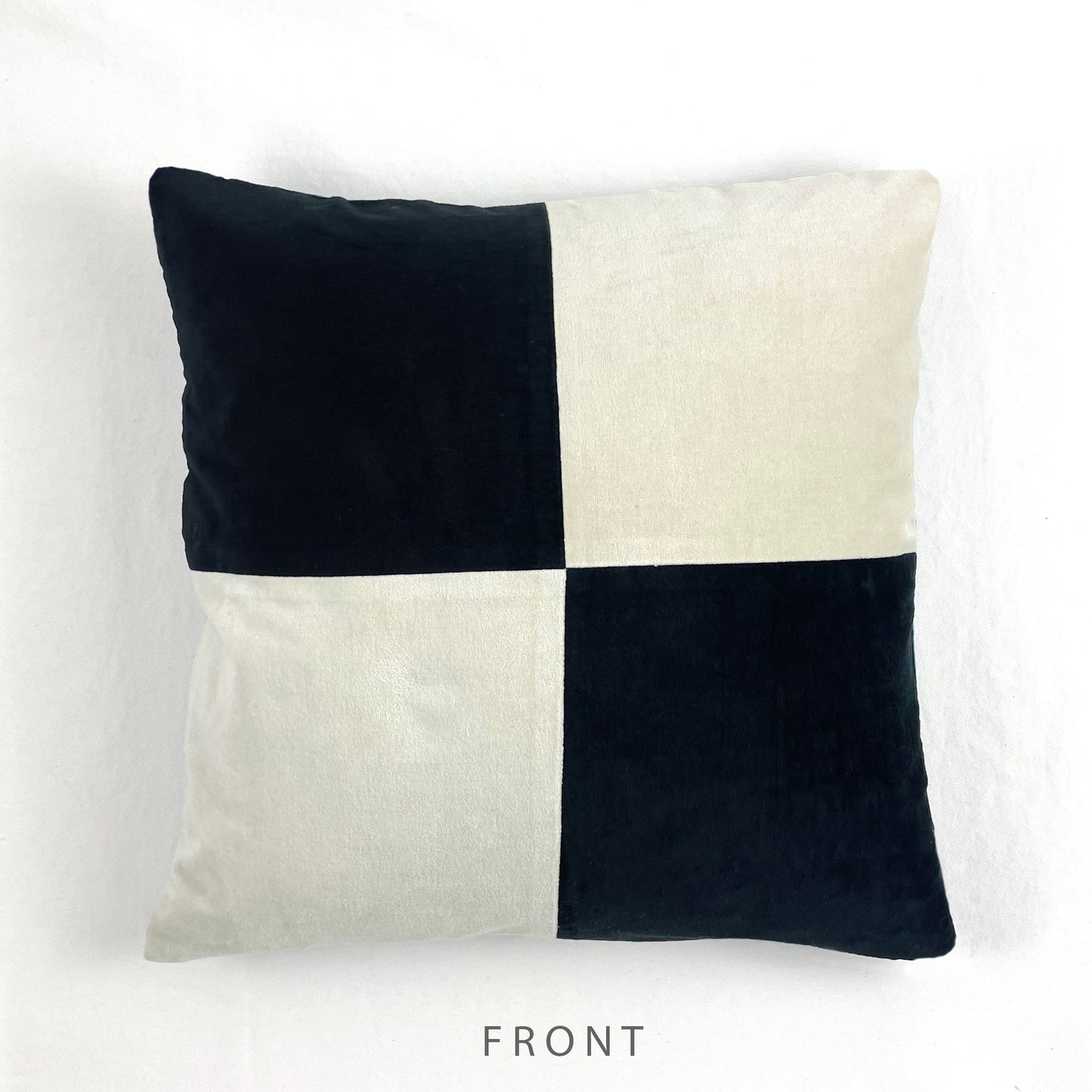 COTTON VELVET PILLOW COVER - B&W CHECKERBOARD