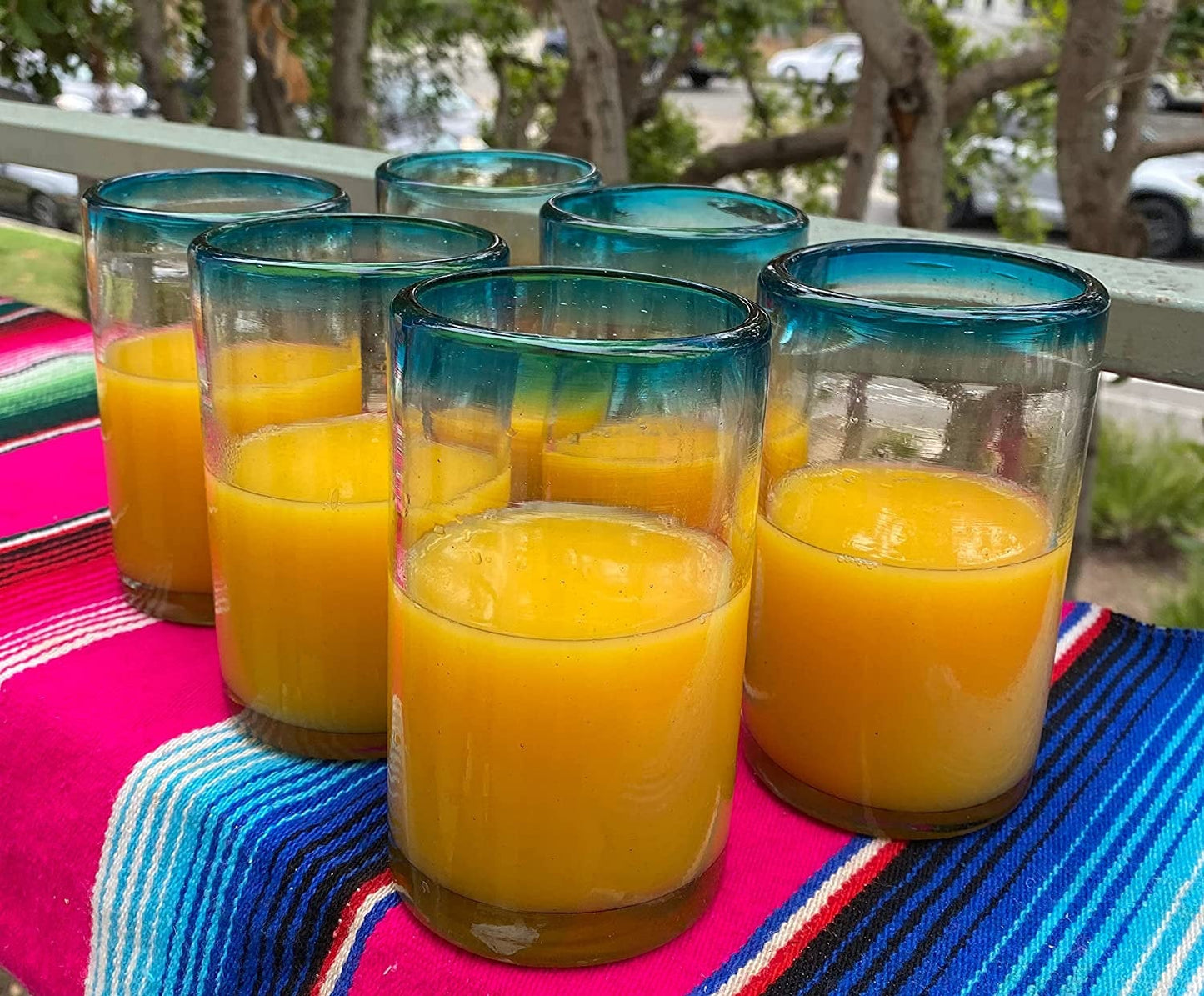 Aqua Rim Drinking Glasses - Set of 6