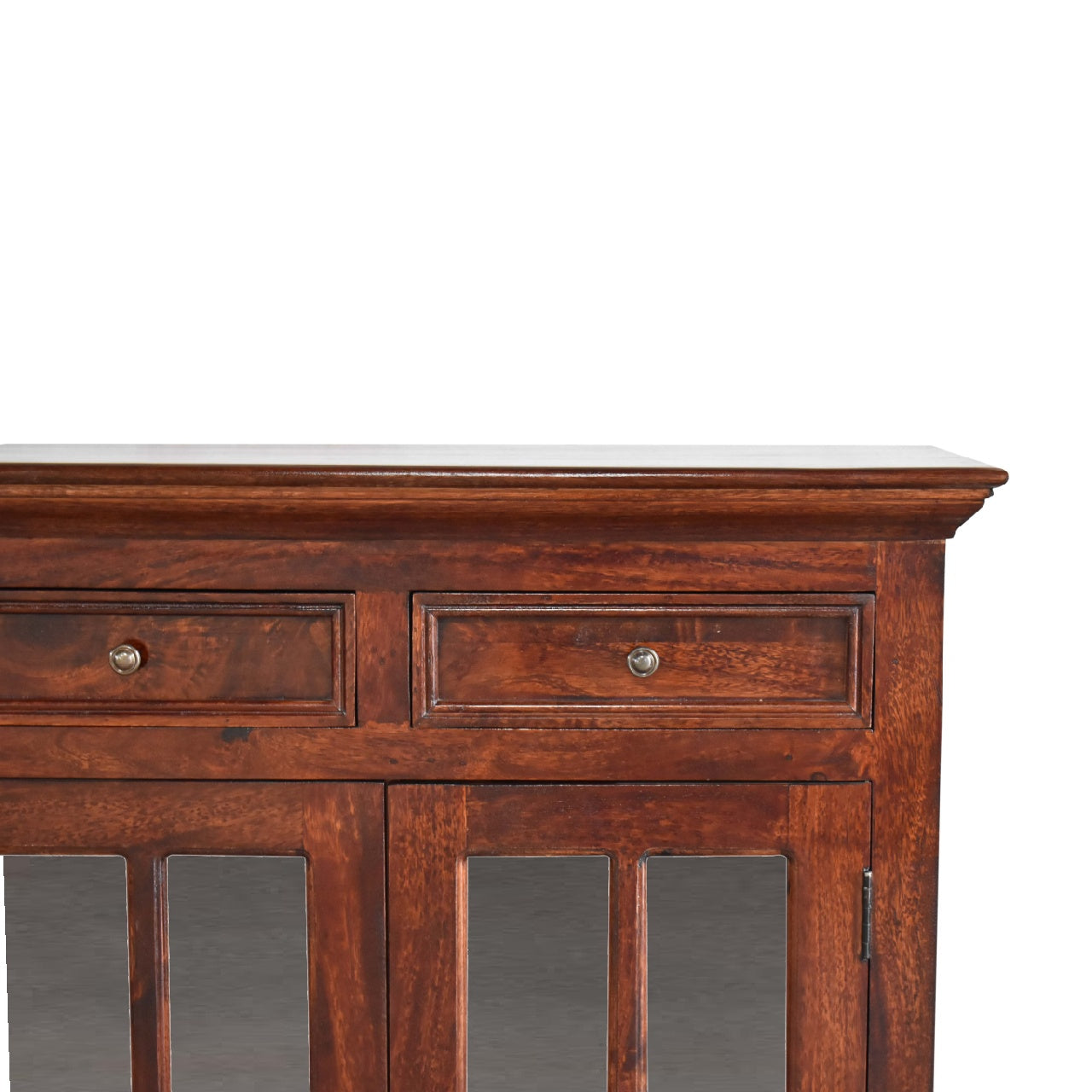 Solid Wood Large Cherry Glazed Sideboard, 4-Drawers, 4 Shelves with 2 Doors, Chestnut Finish, Brown