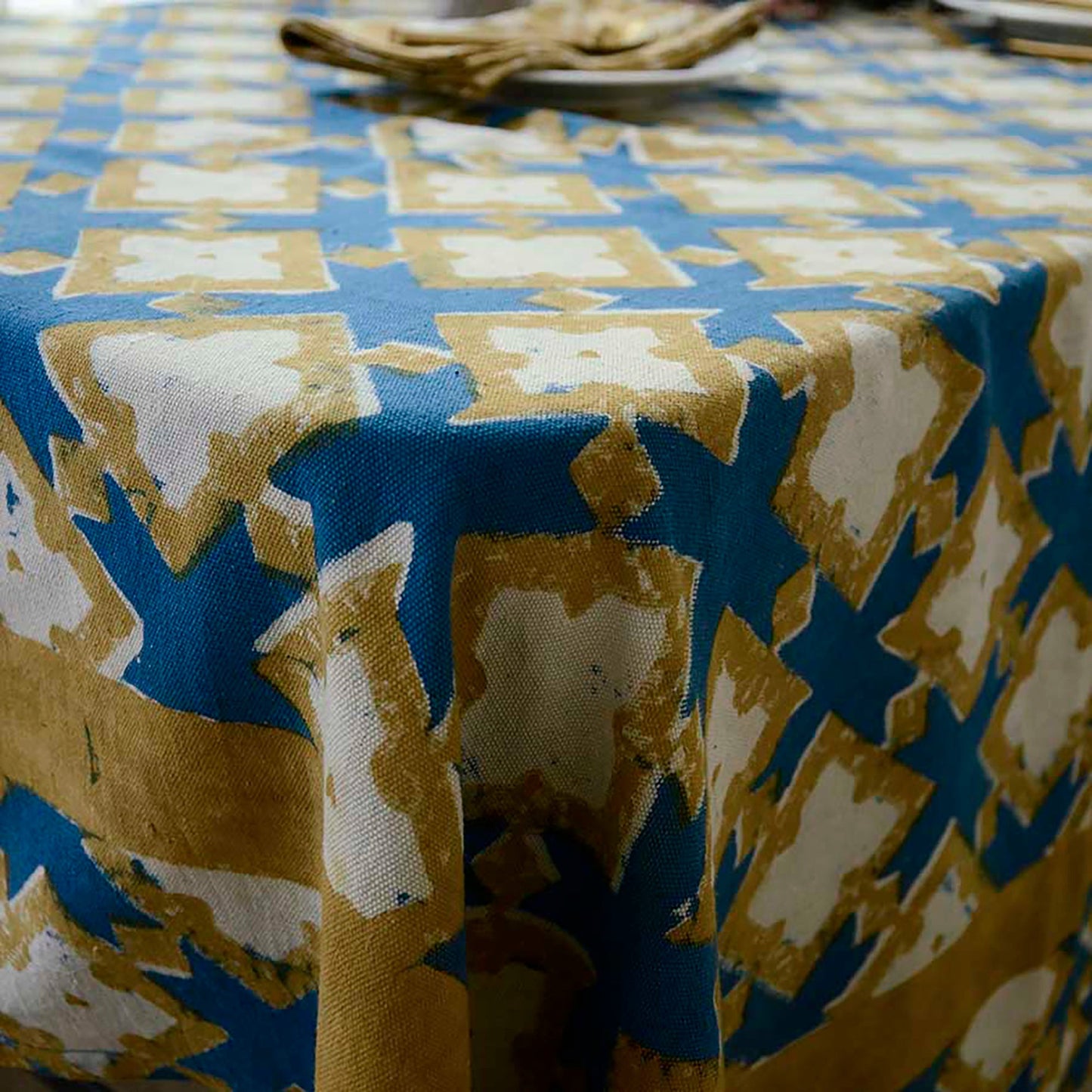Boho Organic Cotton Tablecloth - Hopi Blue
