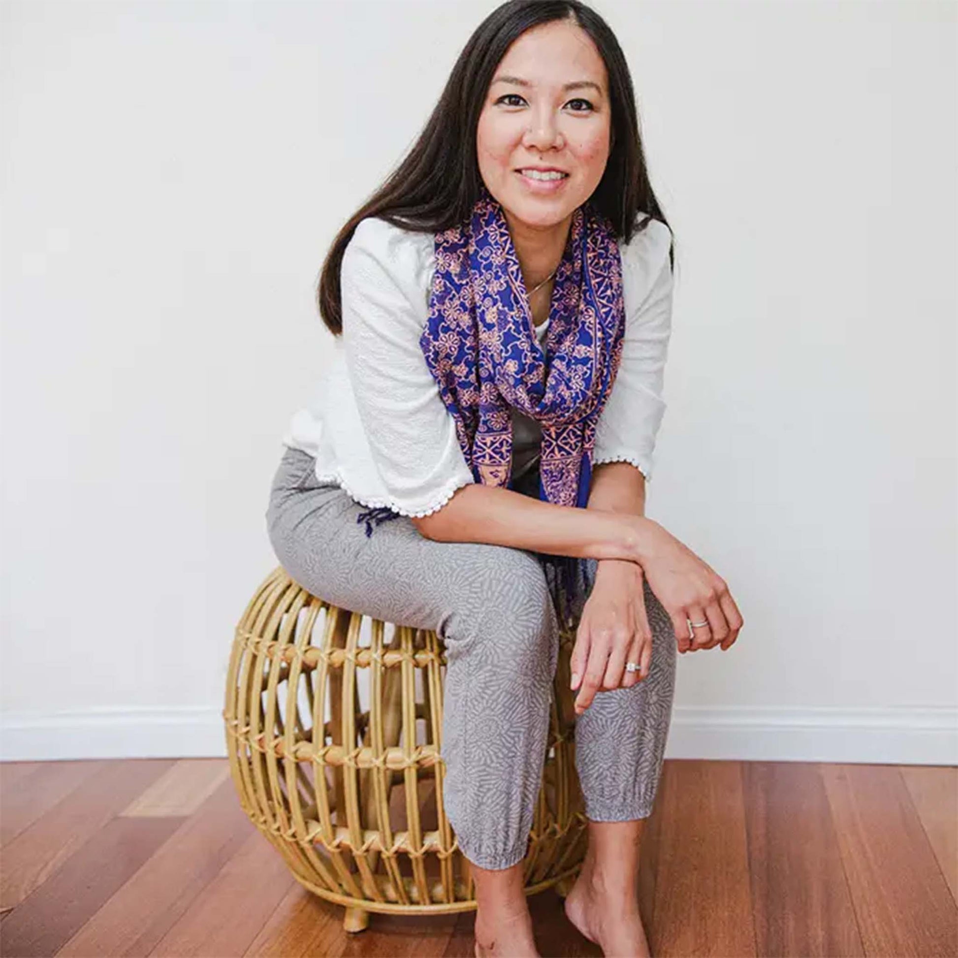 Hand Dyed Batik Scarf, Soft Cotton, Mangosteen, Blue, Pink, Fruit, Floral - Osadia Concept Store