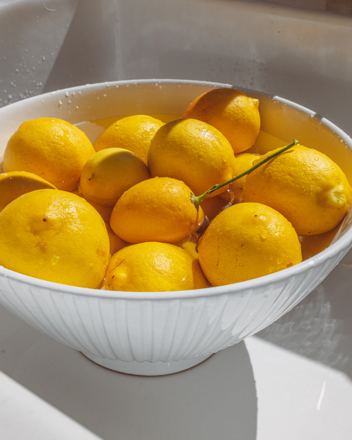 Milk White Lines Large Serving Bowl