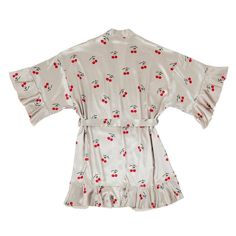 Mon Cheri Cherries Ruffled Satin Robe [Sizes S/MD - L/XL]