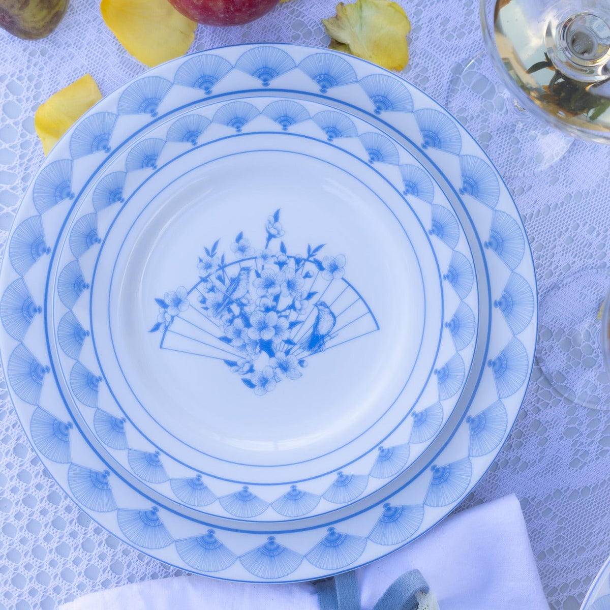 Blue Nightingale Dinner Porcelain Plates, Set of 4