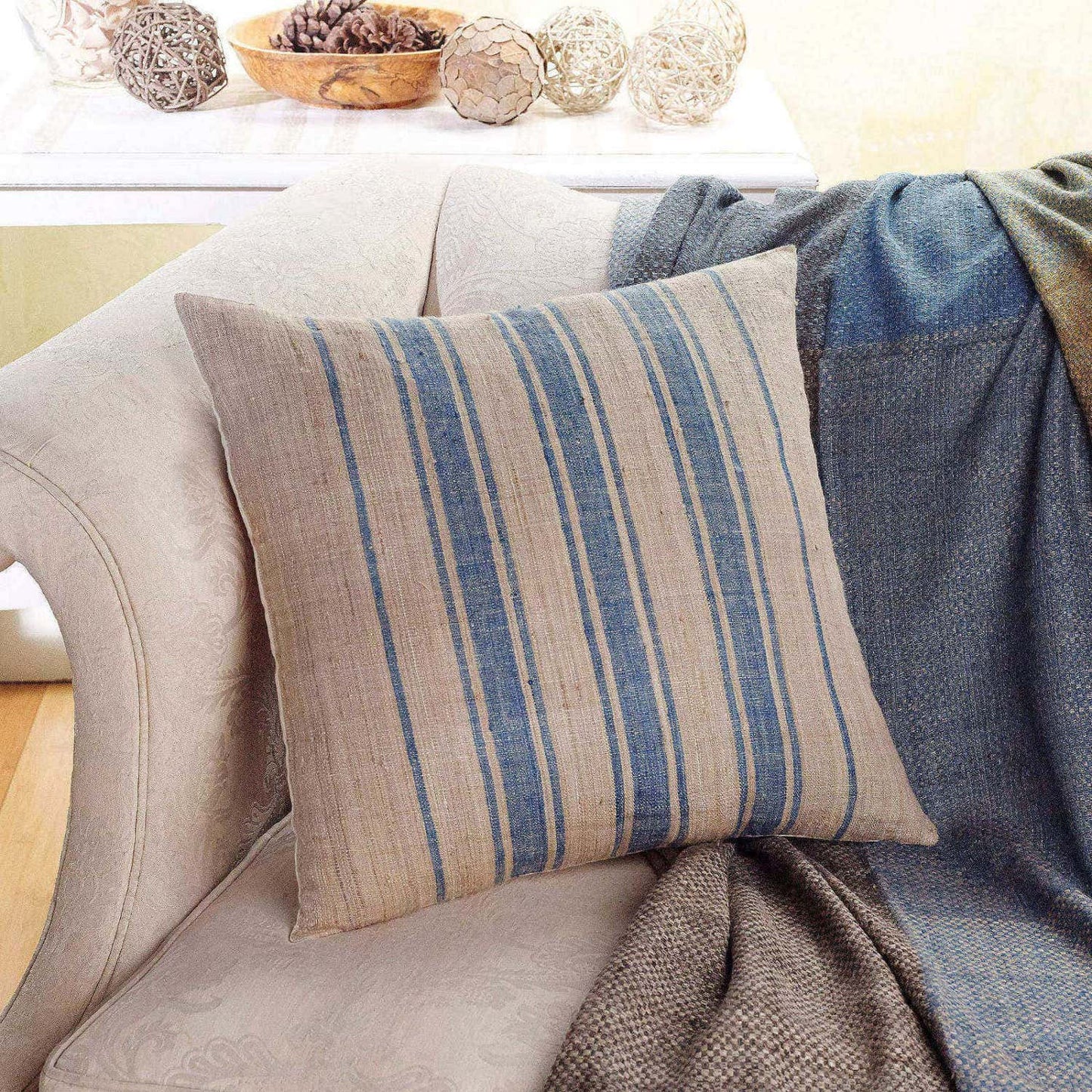 Striped Silk Pillow with Down-Alternative Insert – Handspun, Handwoven & Cruelty-Free