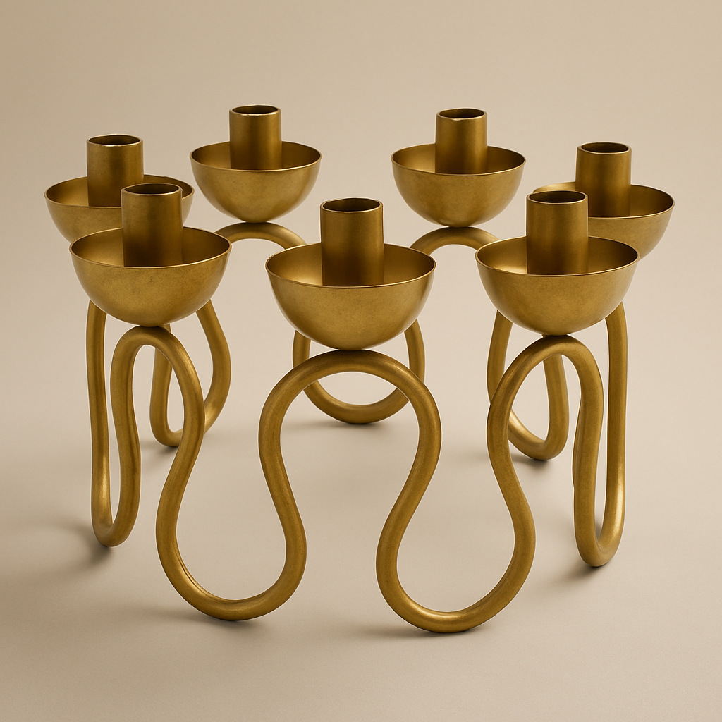 Raíz Studio Vine Candelabrum – Hand-Cast Gold Metal 7-Light Candle Holder