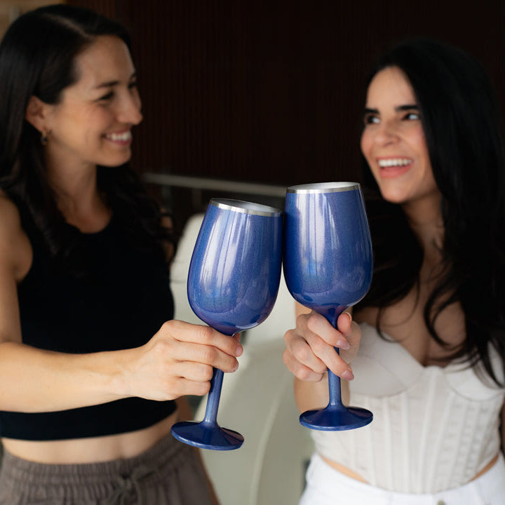 Stainless Steel Stemmed Wine Glass, Blue
