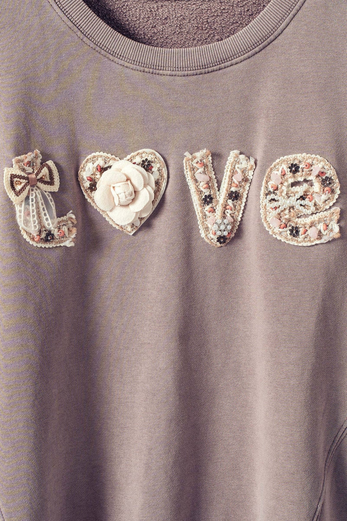 Boho "Love" Embellished Mineral Wash Sweatshirt