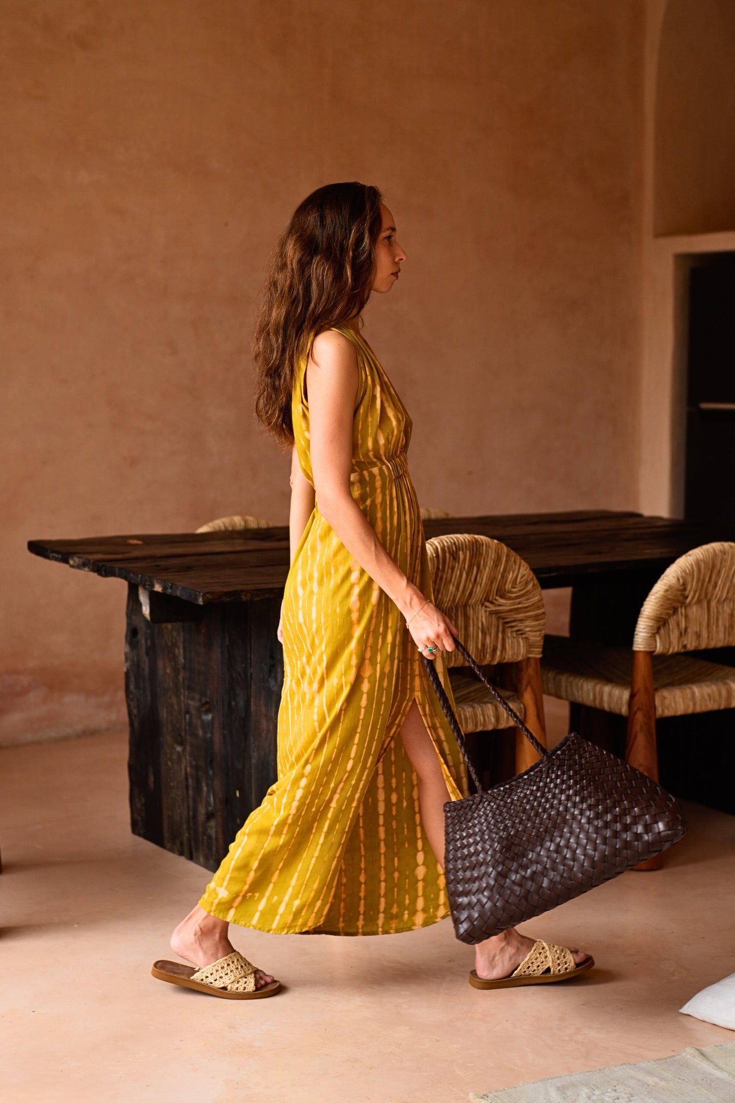 Rebecca Artisan Handwoven Leather Tote in Dark Brown