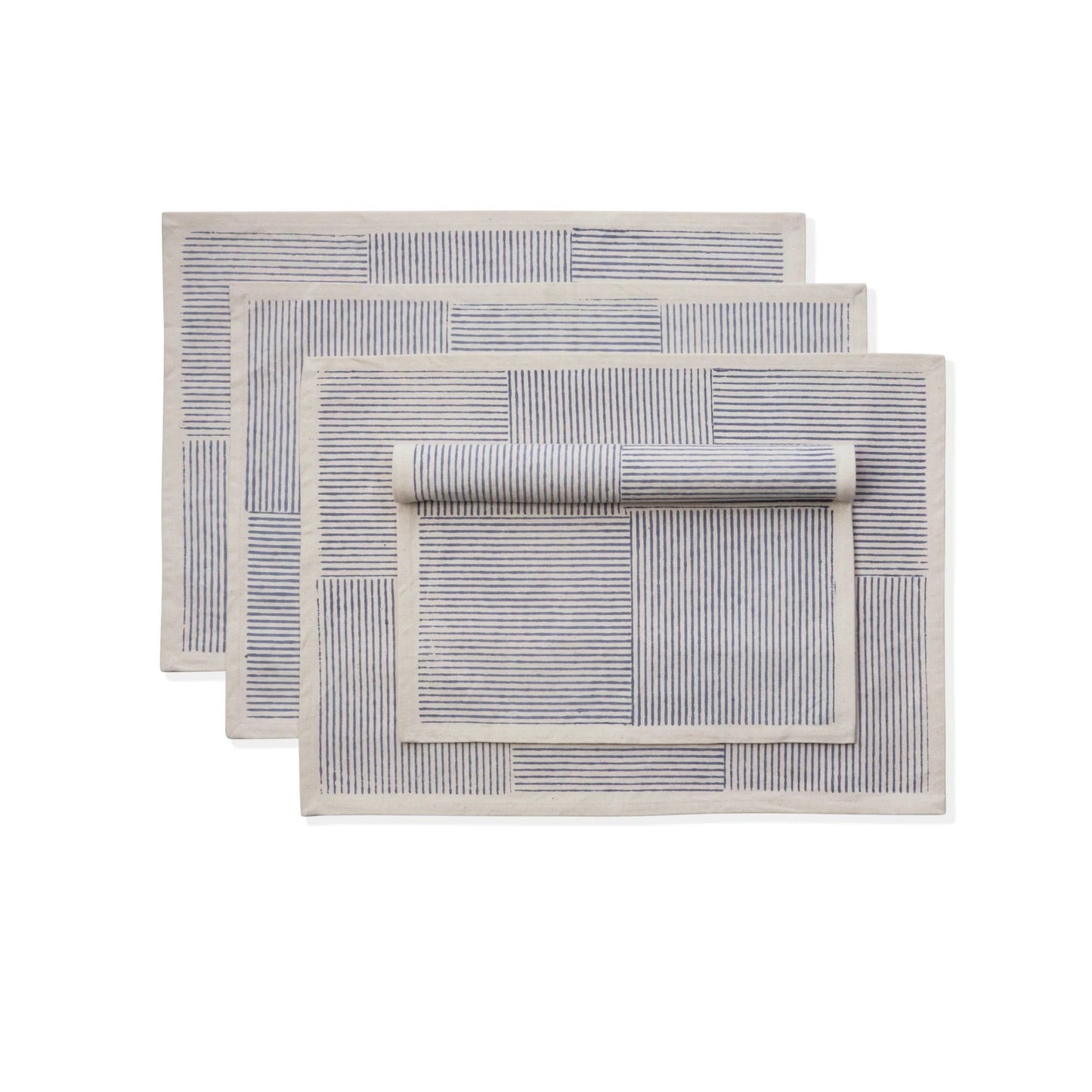FIELDLINE Placemats. Set of 4. Hand Block Printed Kora Cotton – Fair Trade – Artisan Made