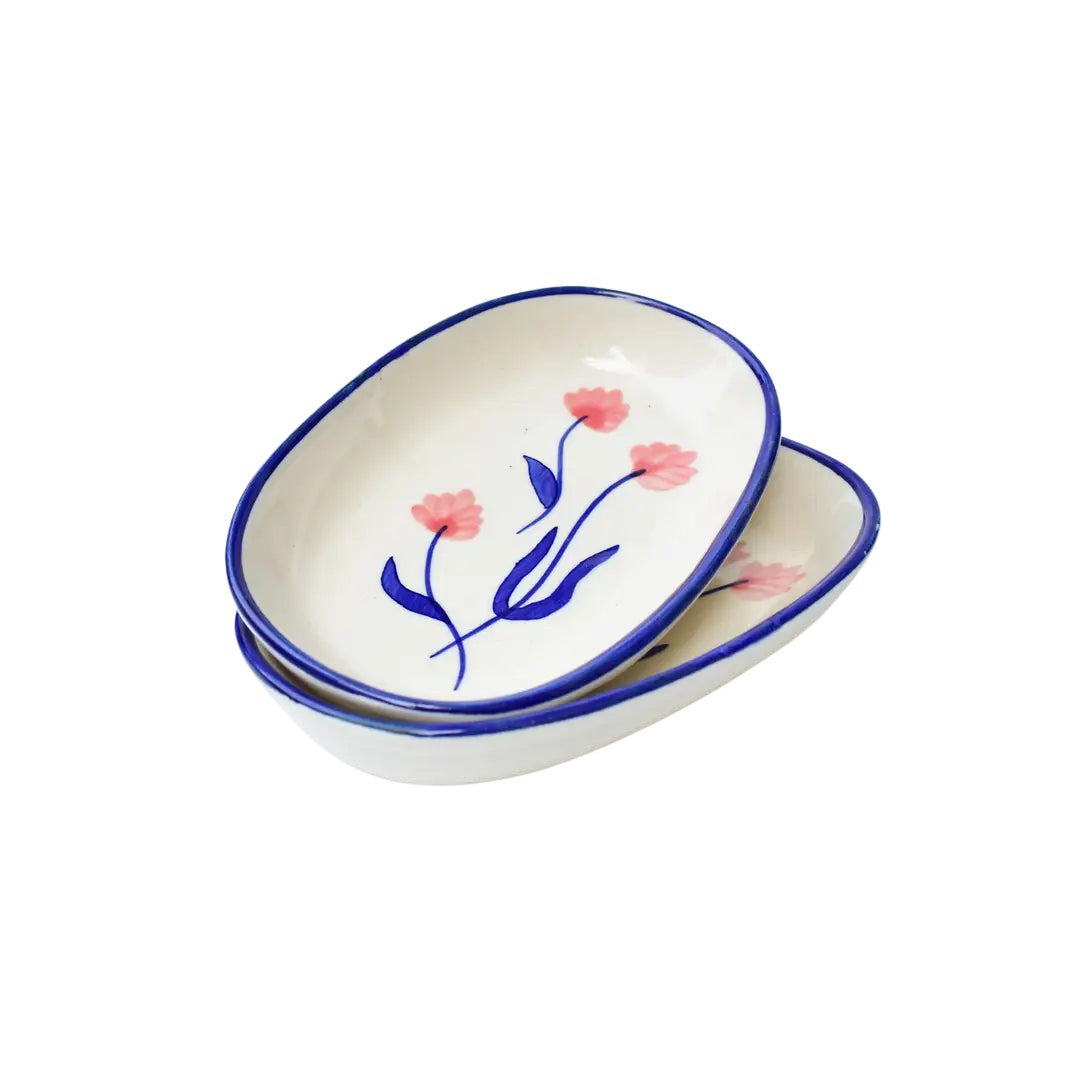 Handmade Ceramic Serving bowl - Camellia, 1.5 x 8 x 4 Inches (Set of 2)