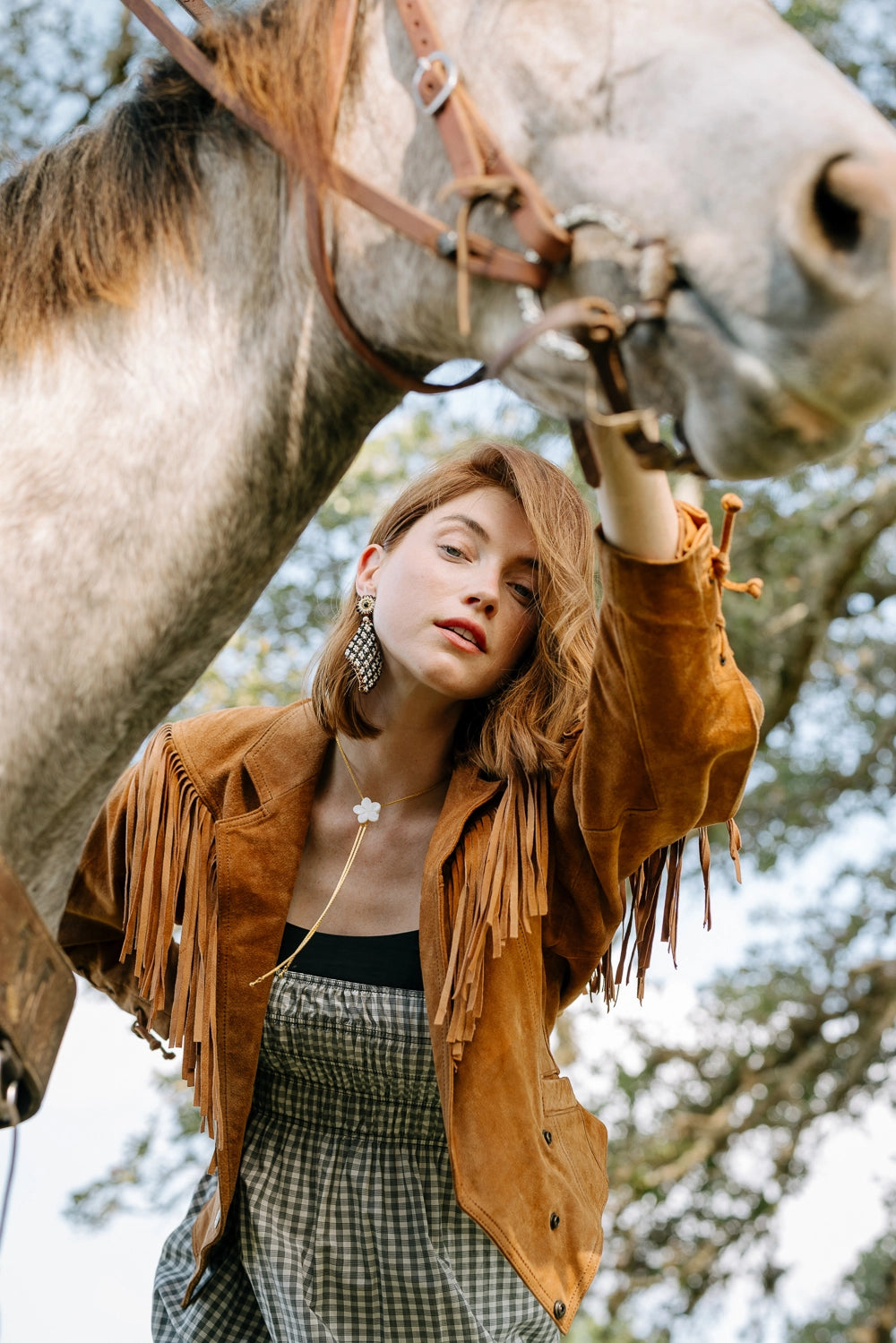 Beaded Gingham Earrings
