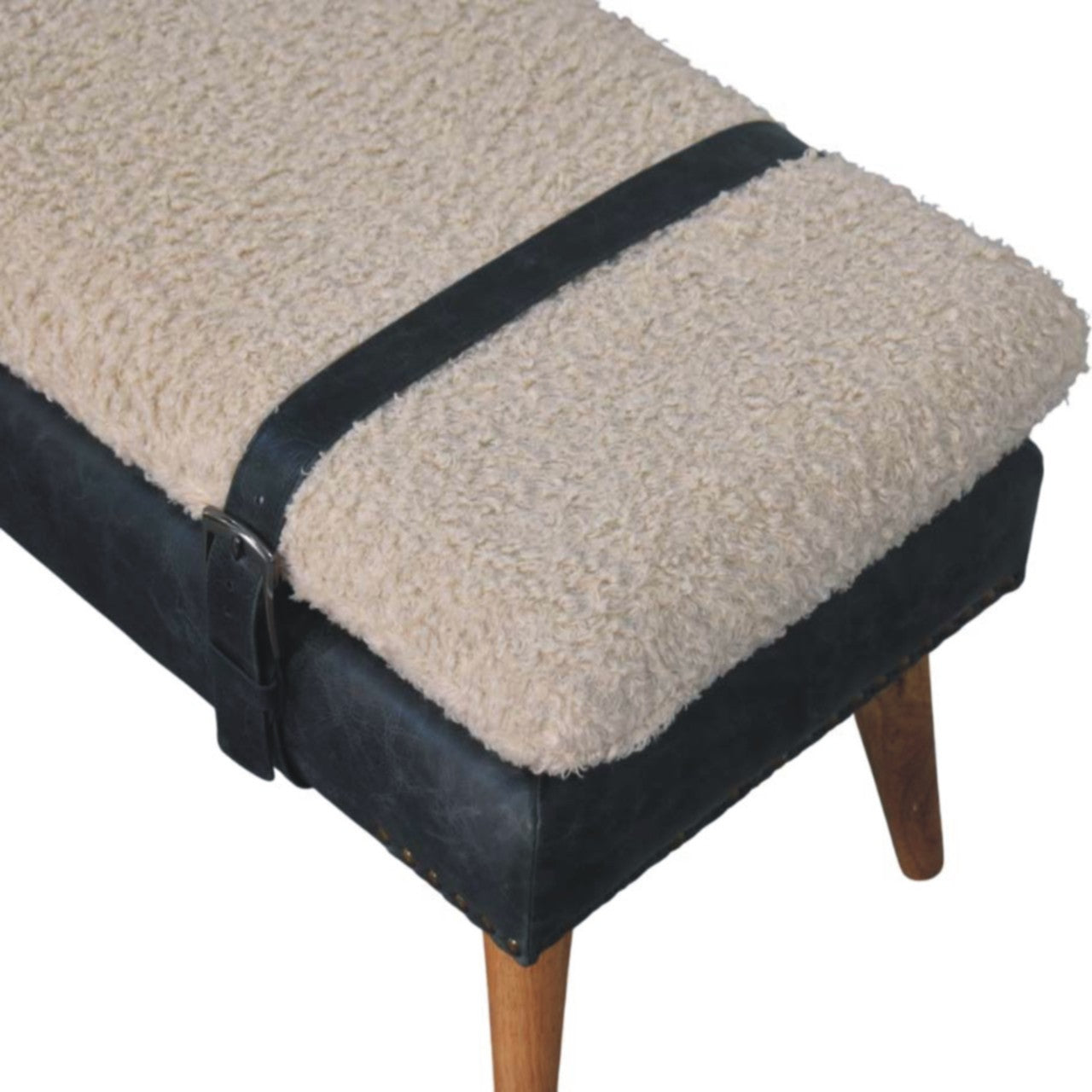 Boucle x Leather Upholstered Bench